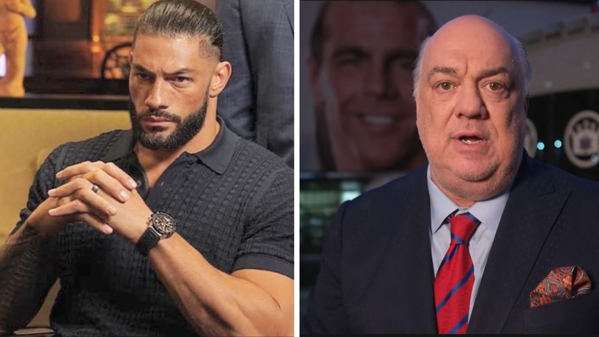 Roman Reigns on the left, Paul Heyman on the right