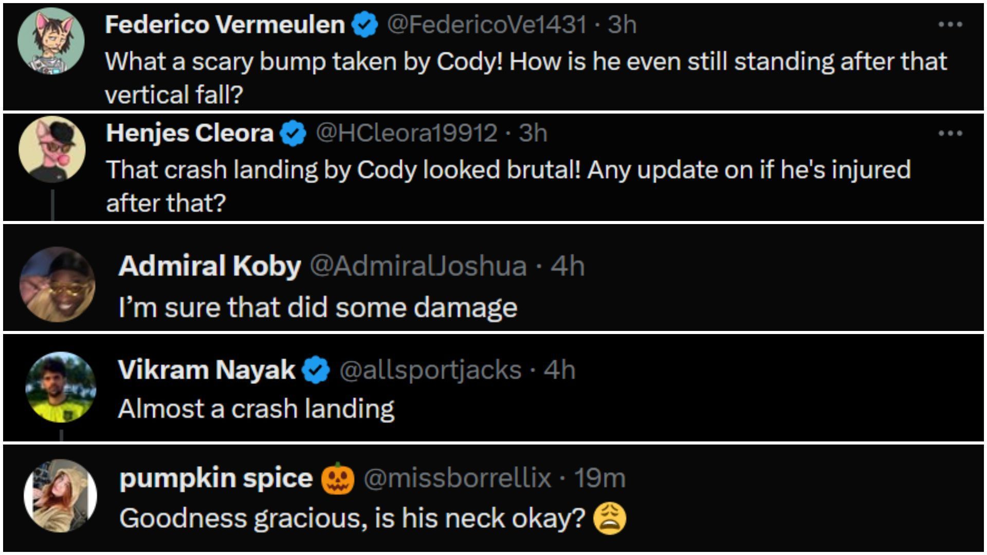 WWE fan reactions to Cody Rhodes&#039; scary spot.