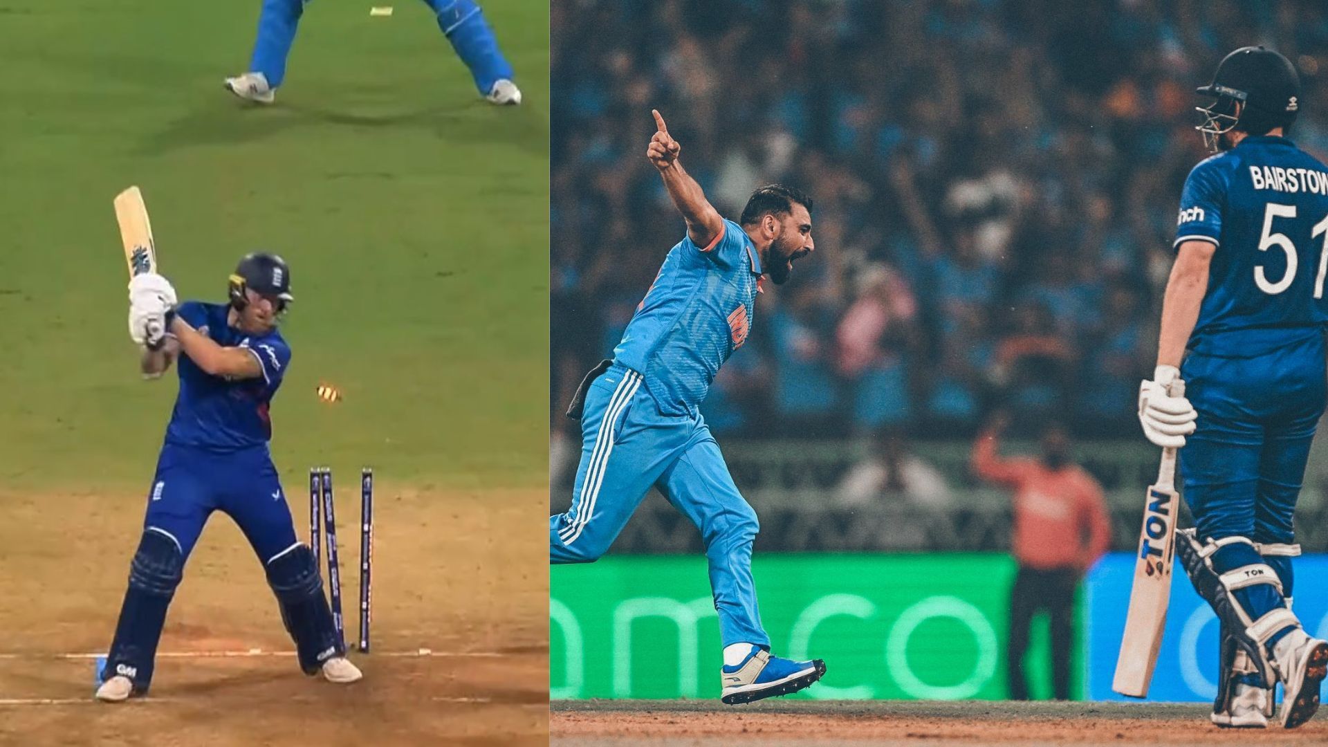 Snippets from both the wickets taken by Mohammed Shami (P.C.:ICC &amp; X)