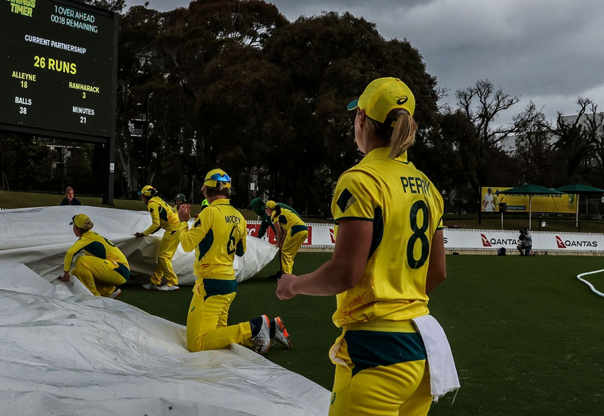 Australian cricketers helping the ground staff. (PC: @AusWomenCricket Twitter)
