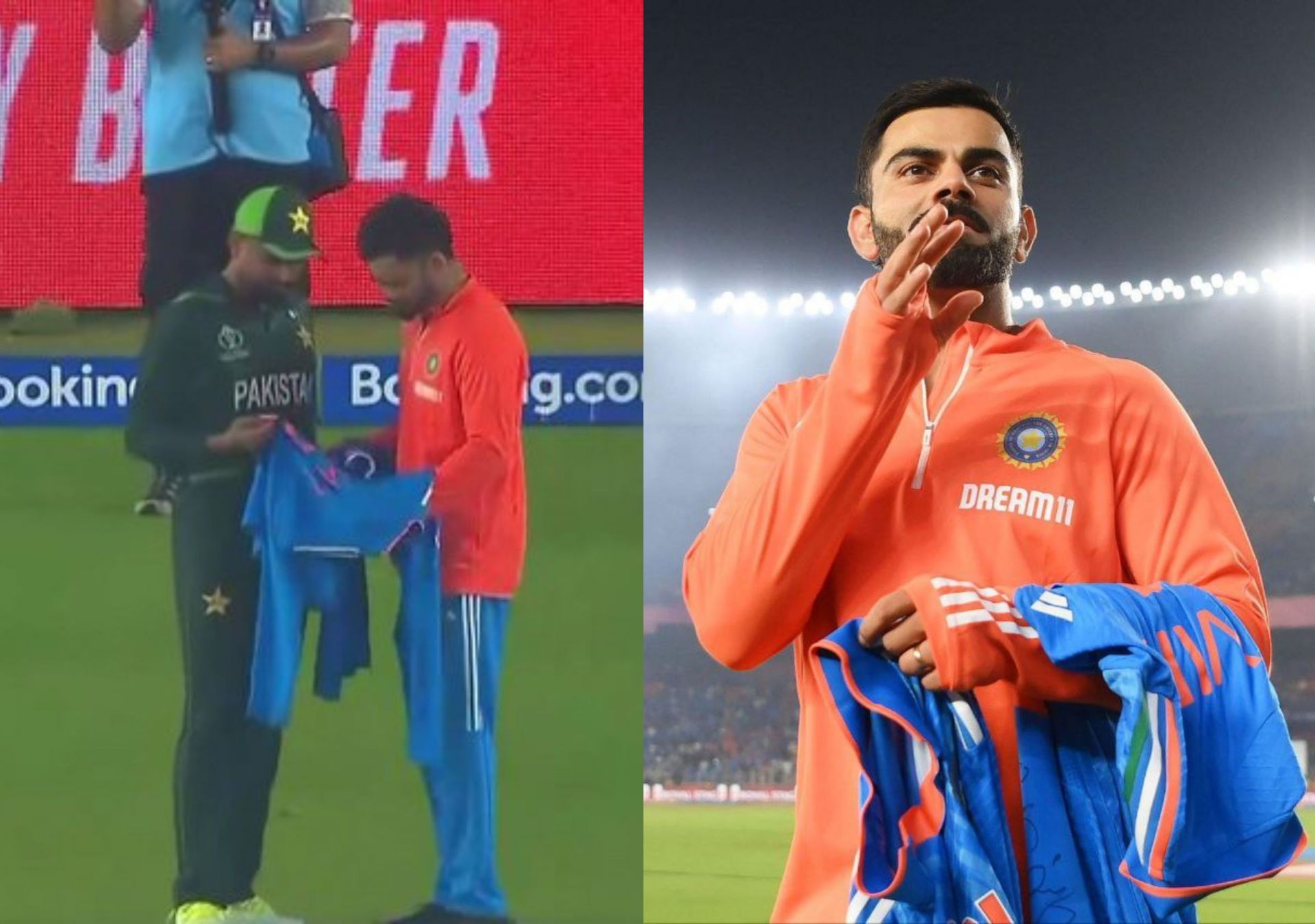 Virat Kohli with Babar Azam after the match on Saturday. 