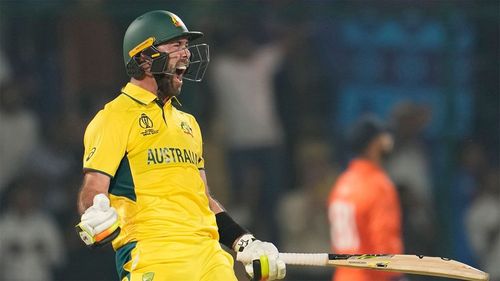 Glenn Maxwell roars after reaching three figures. (Credits: Twitter)