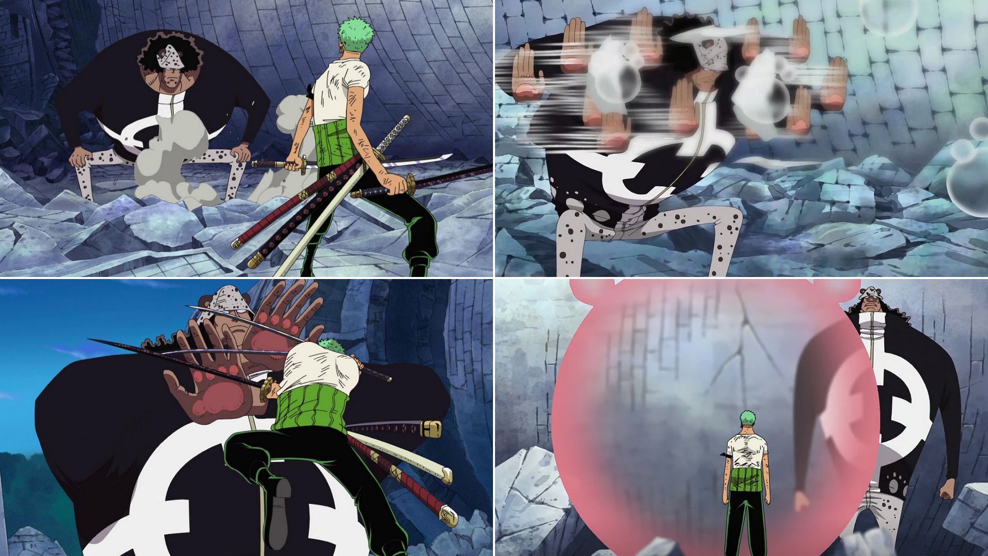Kuma using his Devil Fruit powers in the fight against Zoro (Image via Toei Animation, One Piece)