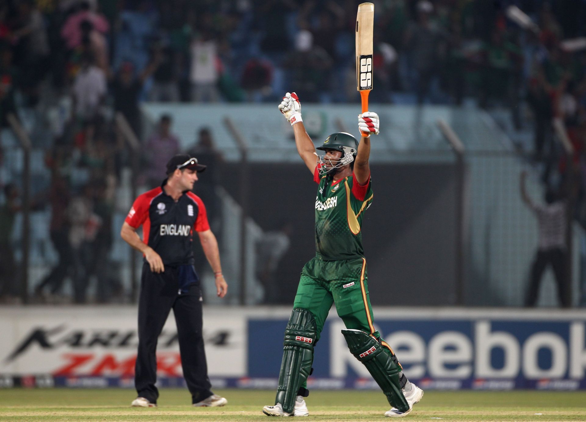 Mahmudullah celebrates Bangladesh&rsquo;s famous win over England during the 2011 World Cup. (Pic: Getty Images)