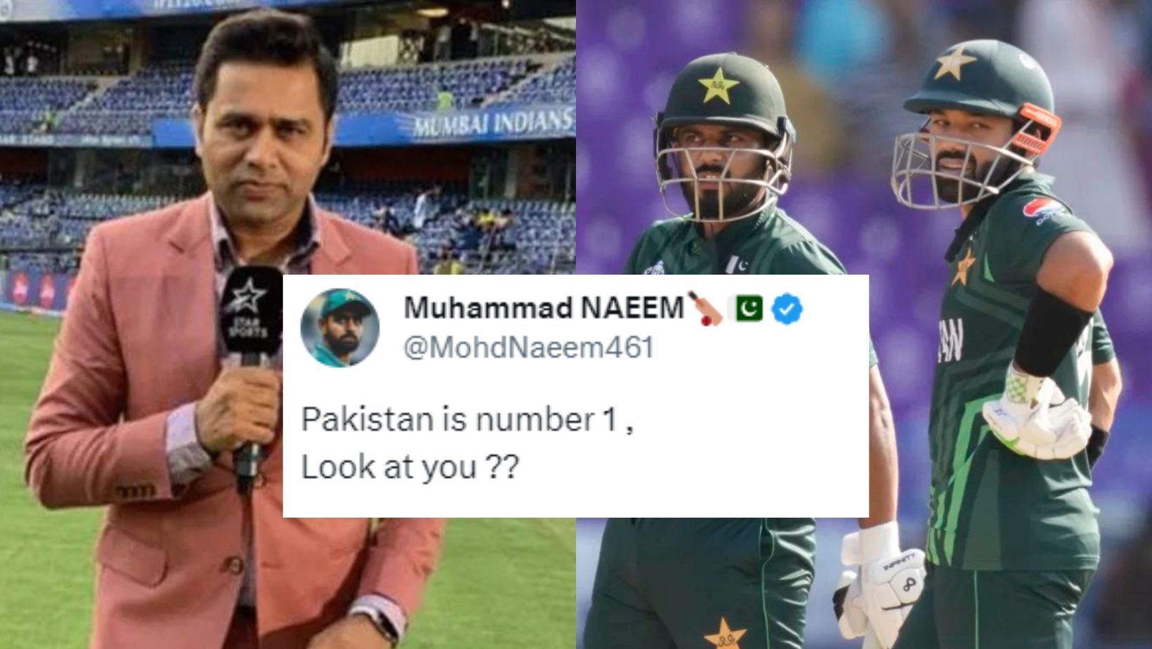 Aakash Chopra (L) trolls a Pakistani fan during their match against the Netherlands. 