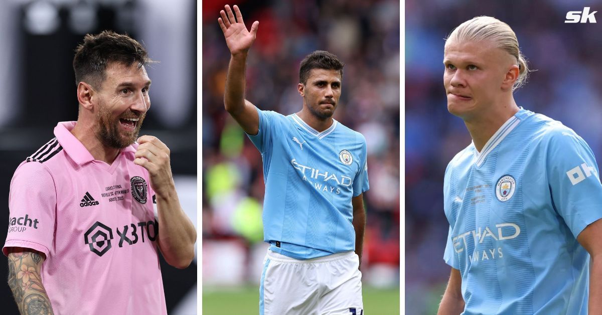 Lionel Messi, Rodri and Erling Haaland (from left to right)