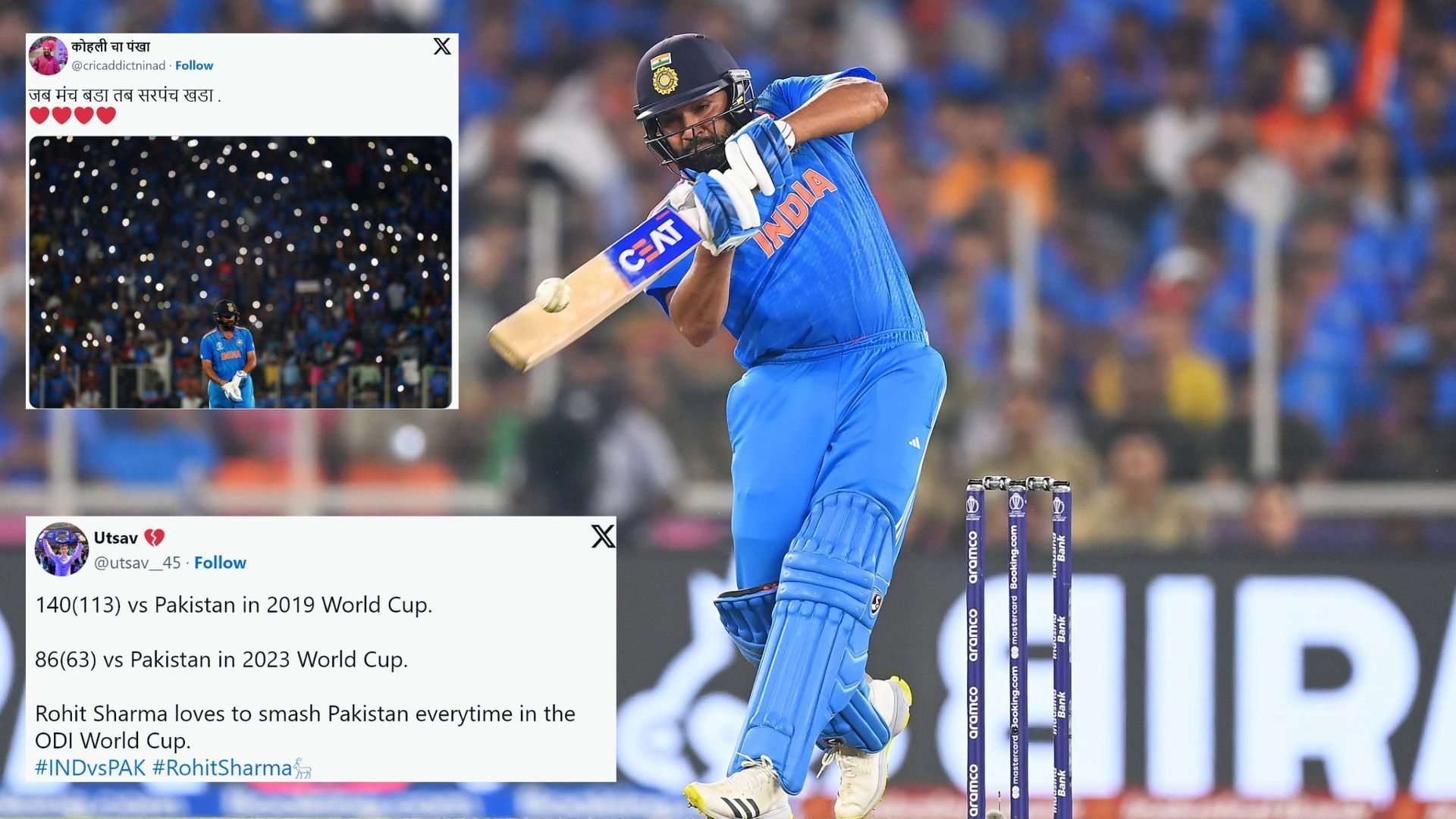 Rohit Sharma almost got his 8th World Cup hundred (P.C.:X)