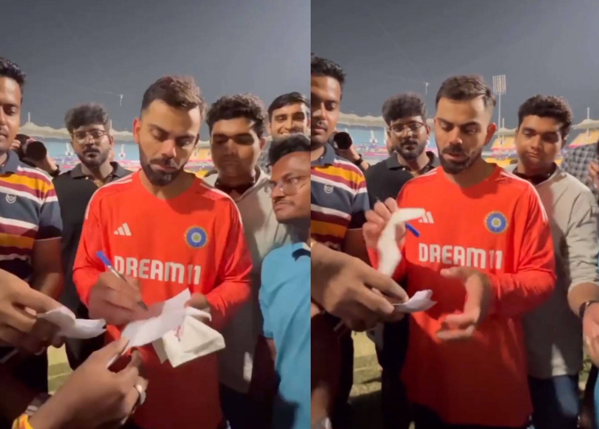 Virat Kohli giving autographs to fans in Chennai