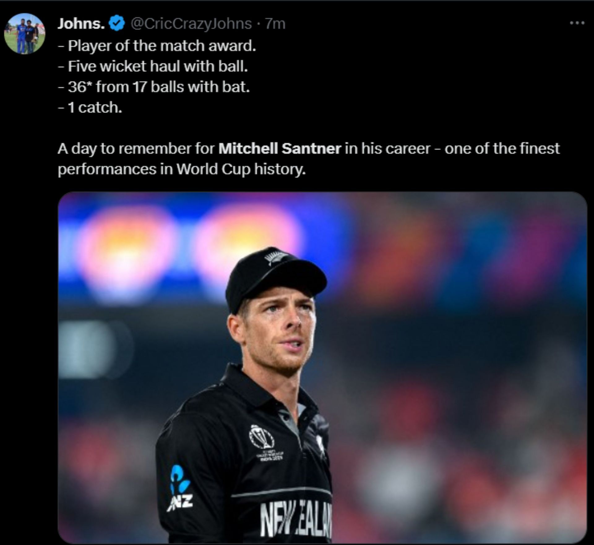 A fan reacts after Santner&#039;s match-winning performance against the Netherlands team.