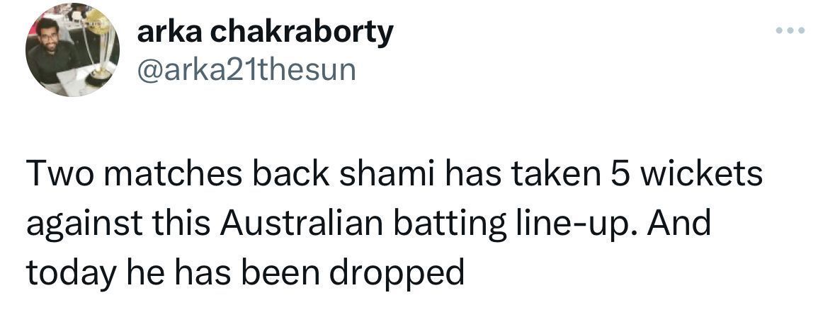 Another fan pointed out Shami&#039;s record against Australia in the last series.