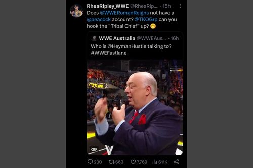 Rhea Ripley's reaction to Paul Heyman calling Roman Reigns at Fastlane