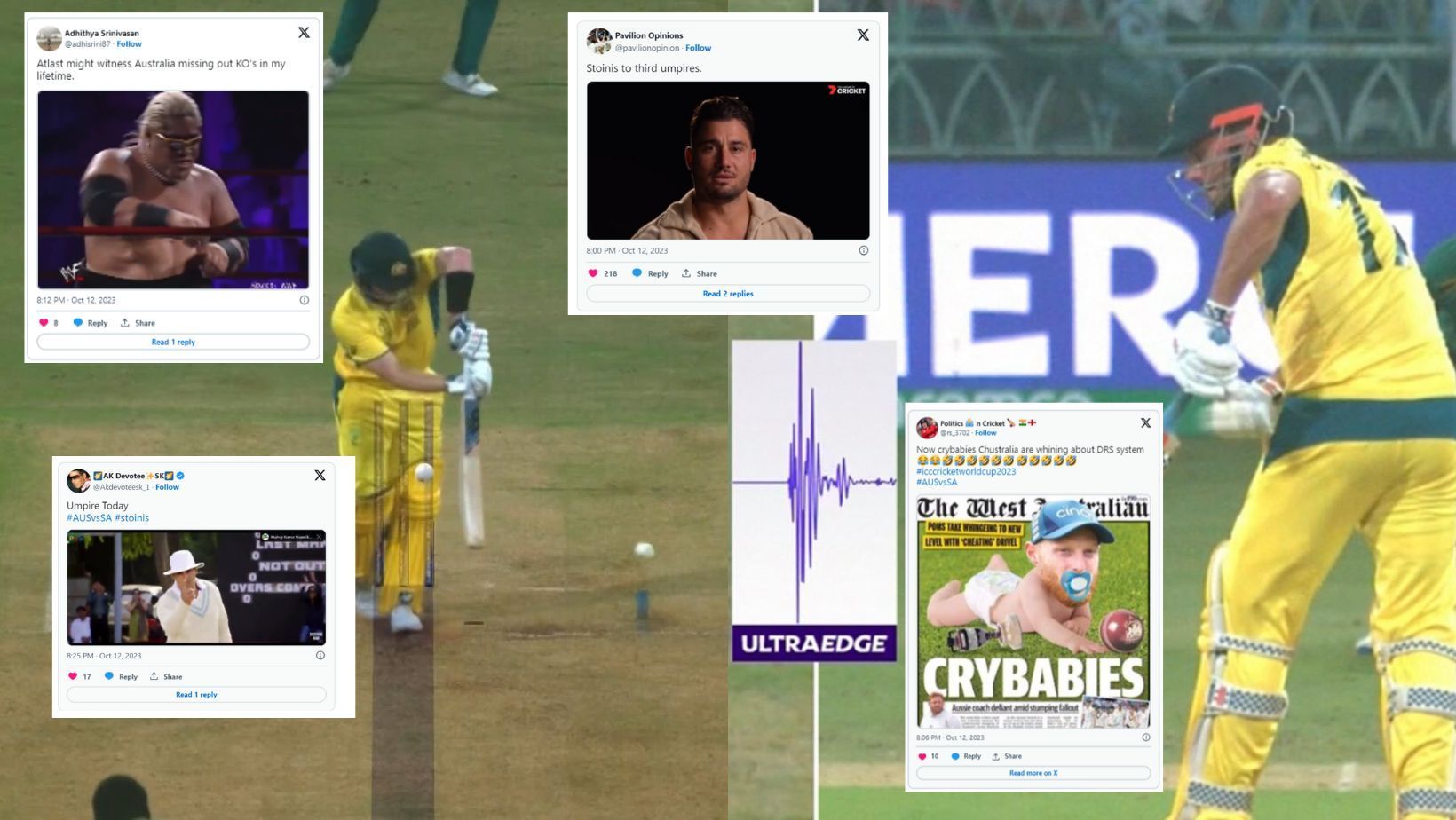 X reactions on DRS drama in the Australia vs South Africa match in Lucknow.