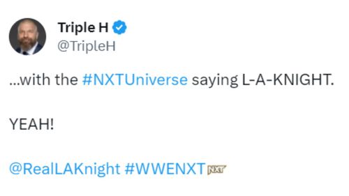 Triple H reacts to LA Knight's appearance on NXT.