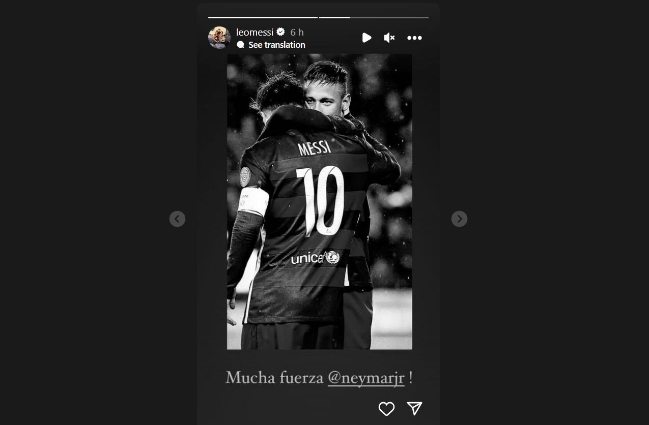 Screenshot of Lionel Messi responding to Neymar&#039;s injury on his Instagram story