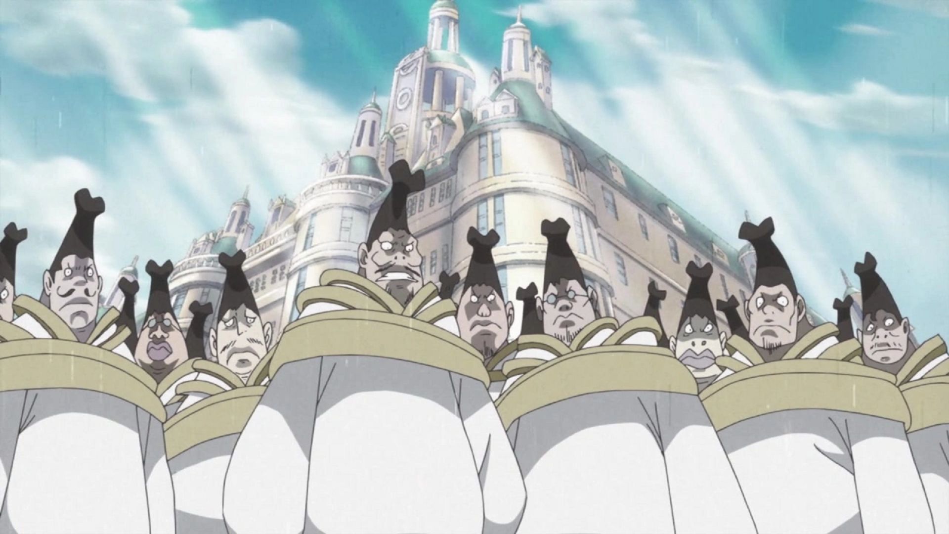 The Celestial Dragons live in Mary Geoise&#039;s Pangaea Castle (Image via Toei Animation, One Piece)