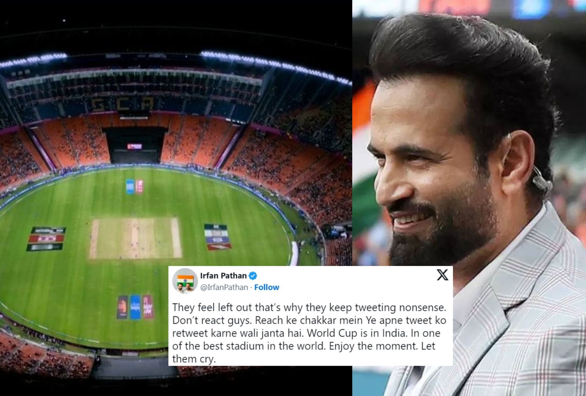 Irfan Pathan defends empty stands at the Narendra Modi Stadium for ENG vs NZ clash on Thursday. 
