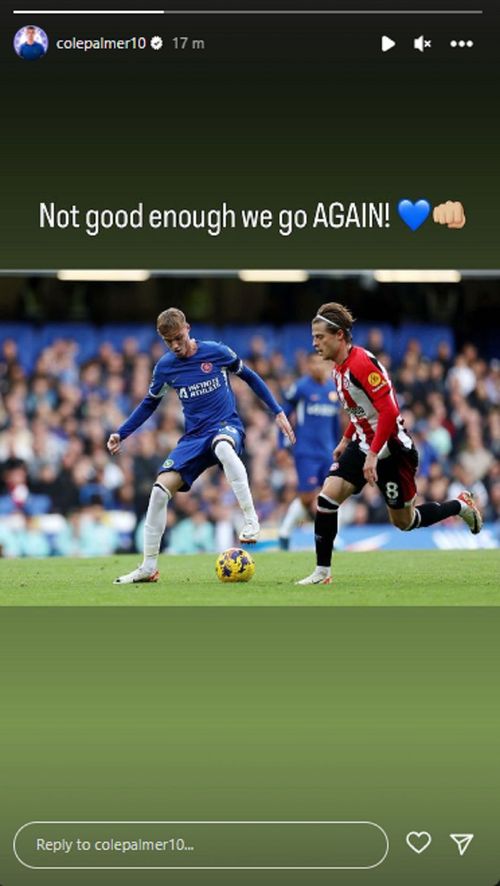 Cole Palmer reacts to Blues' loss against Brentford on Instagram Stories