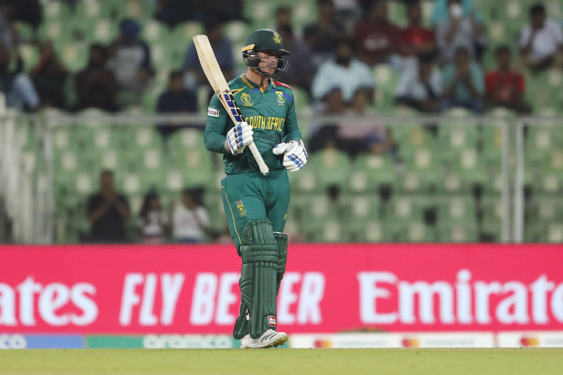 Quinton de Kock during the ICC Men&#039;s Cricket World Cup India 2023 warm-up fixture [Getty Images]