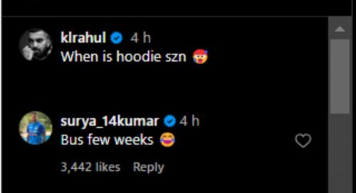 Suryakumar Yadav reacts to KL Rahul's latest Instagram post.