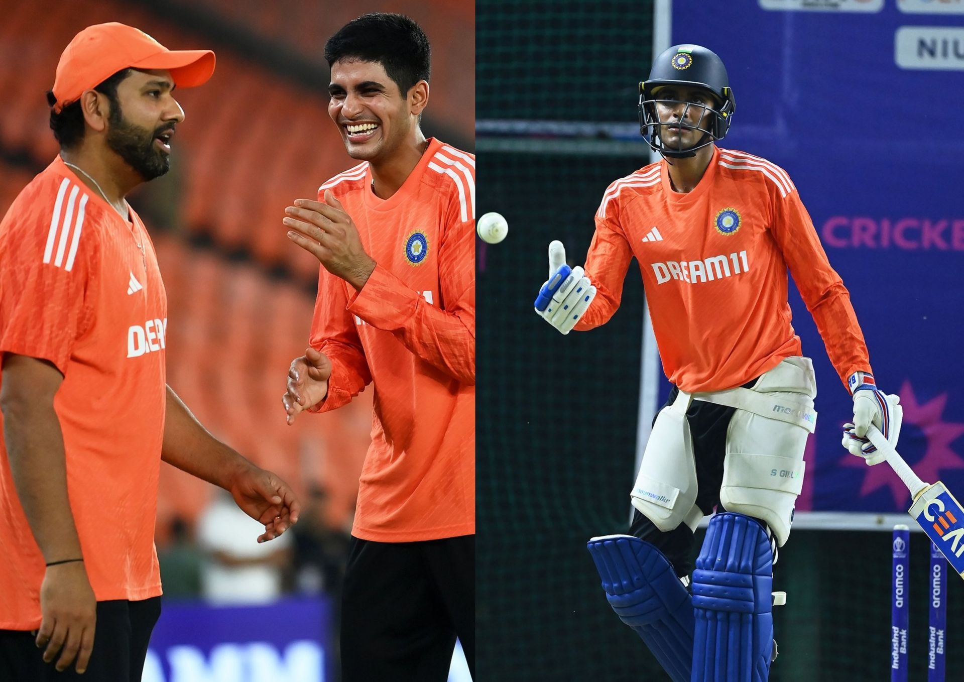 Shubman Gill in the nets along with captain Rohit Sharma. 