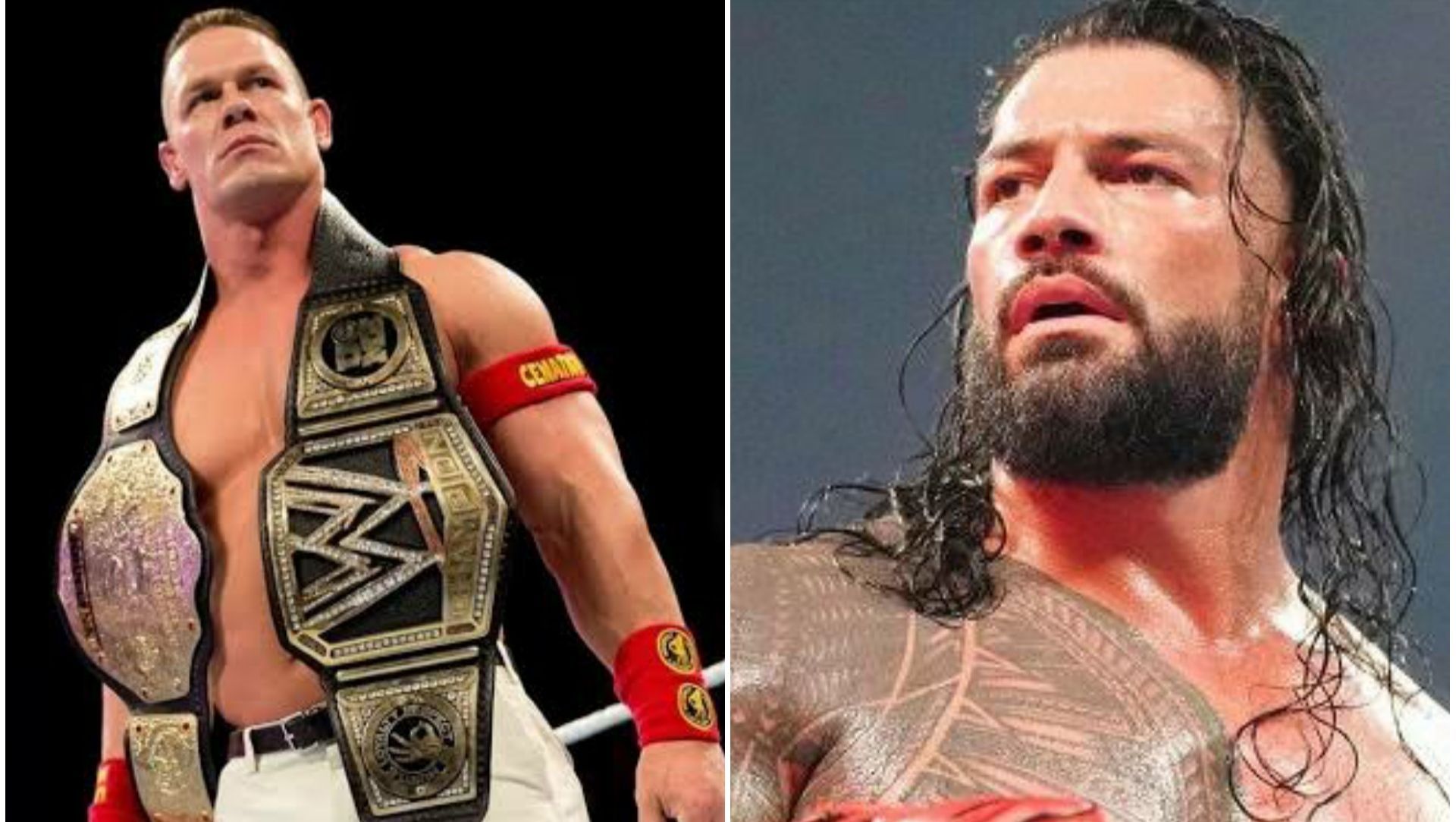 John Cena (left); Roman Reigns (right)