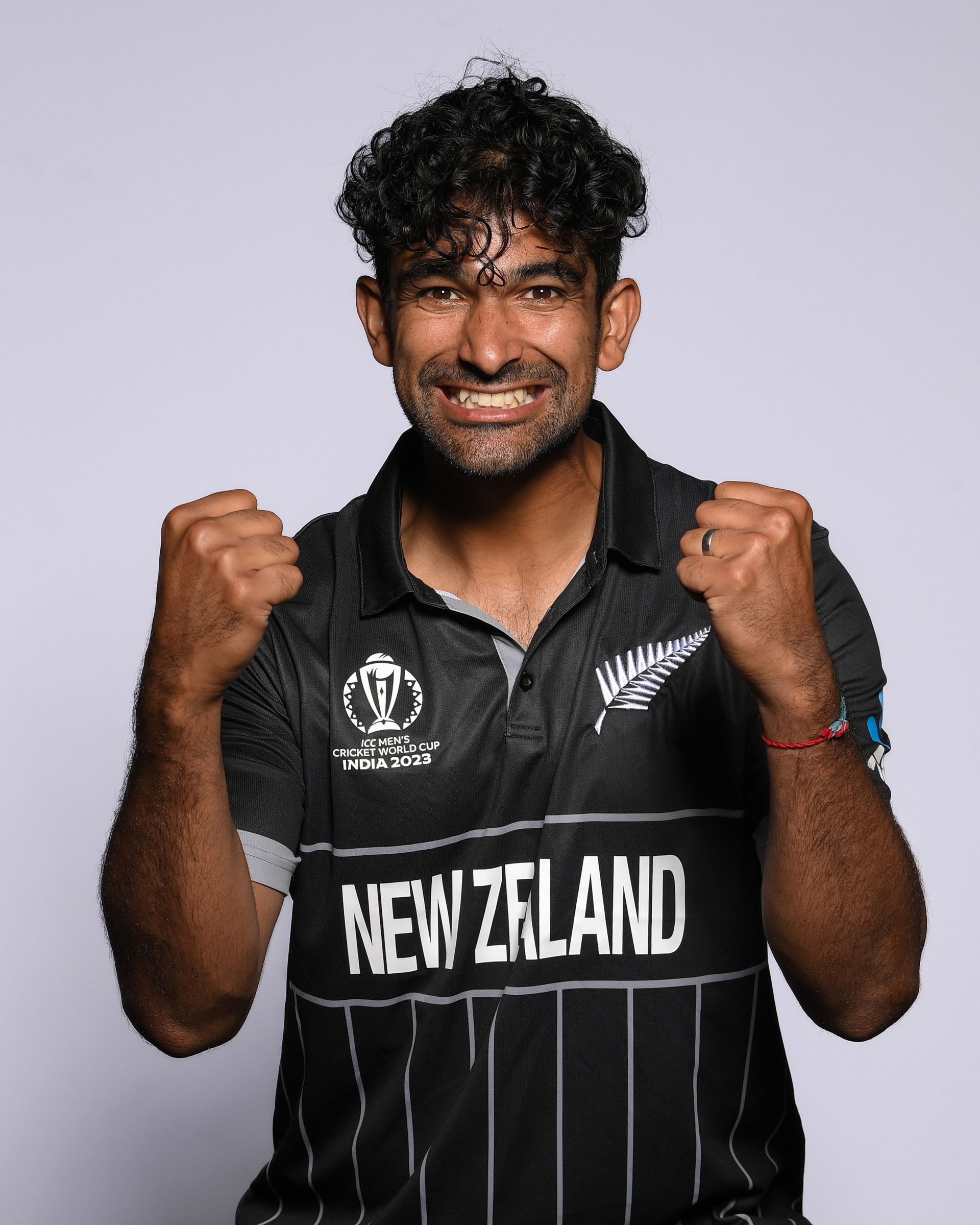 Ish Sodhi posing in New Zealand's 2023 ODI World Cup kit [ICC]