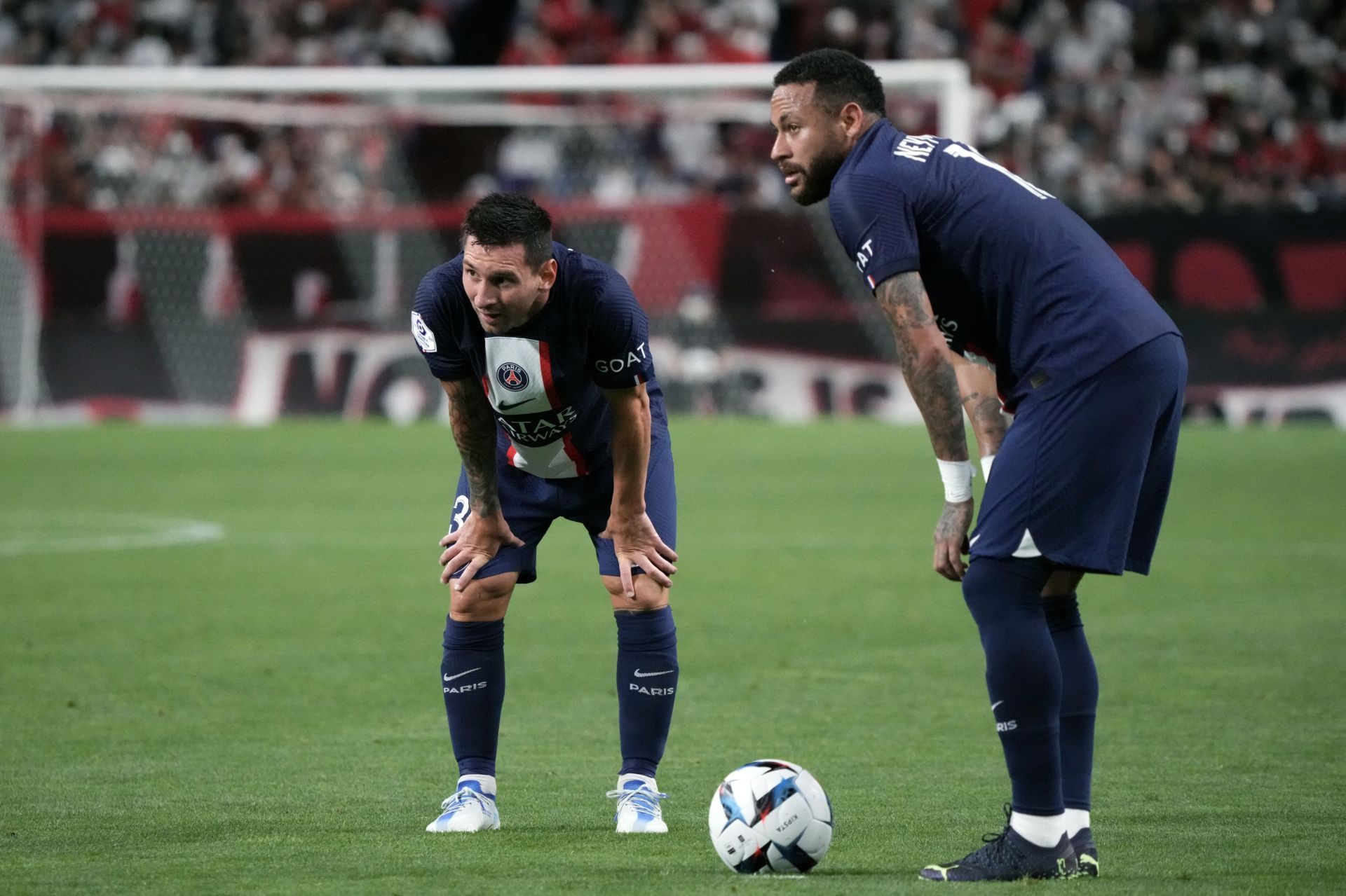 Former PSG attackers Lionel Messi (left) and Neymar