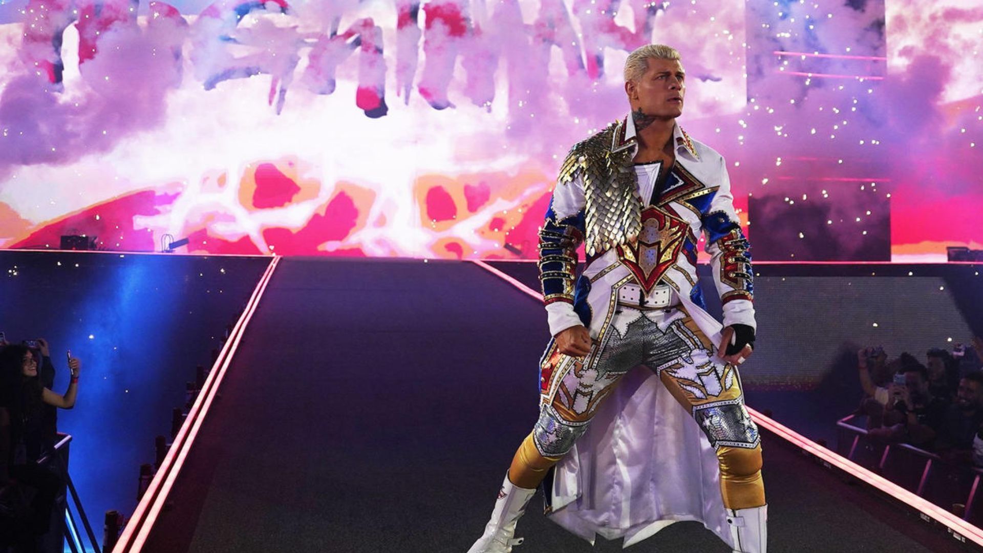 Cody Rhodes during his entrance. Image Credits: wwe.com
