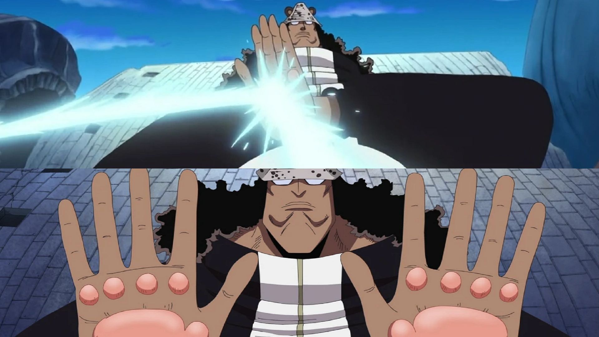 Kuma uses his Devil Fruit power through the paw pads on his hands (Image via Toei Animation, One Piece)