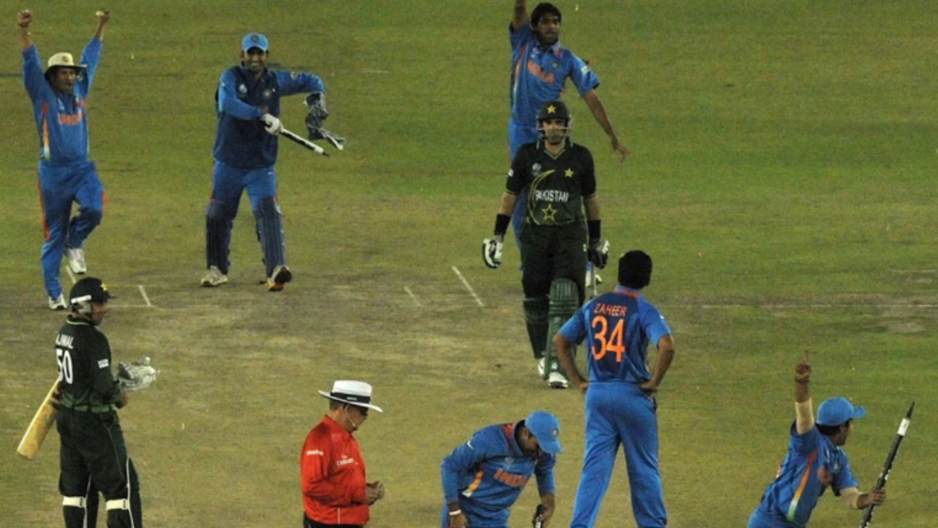India celebrate their victory against Pakistan in the semi final of the 2011 World Cup (Pic: AFP) 