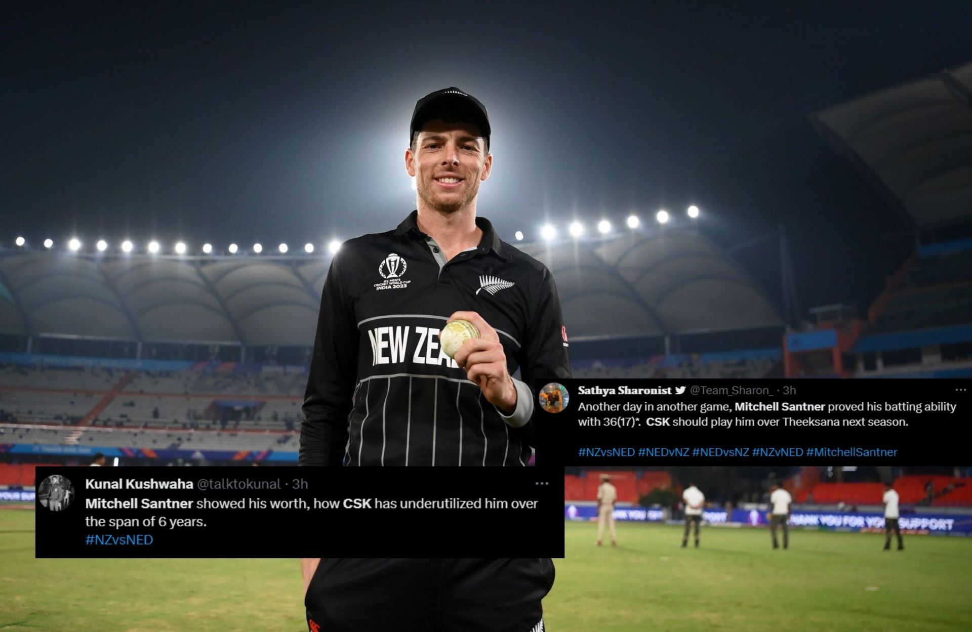 Fans hail Mitchell Santner for his all-round performance against the Netherlands. 