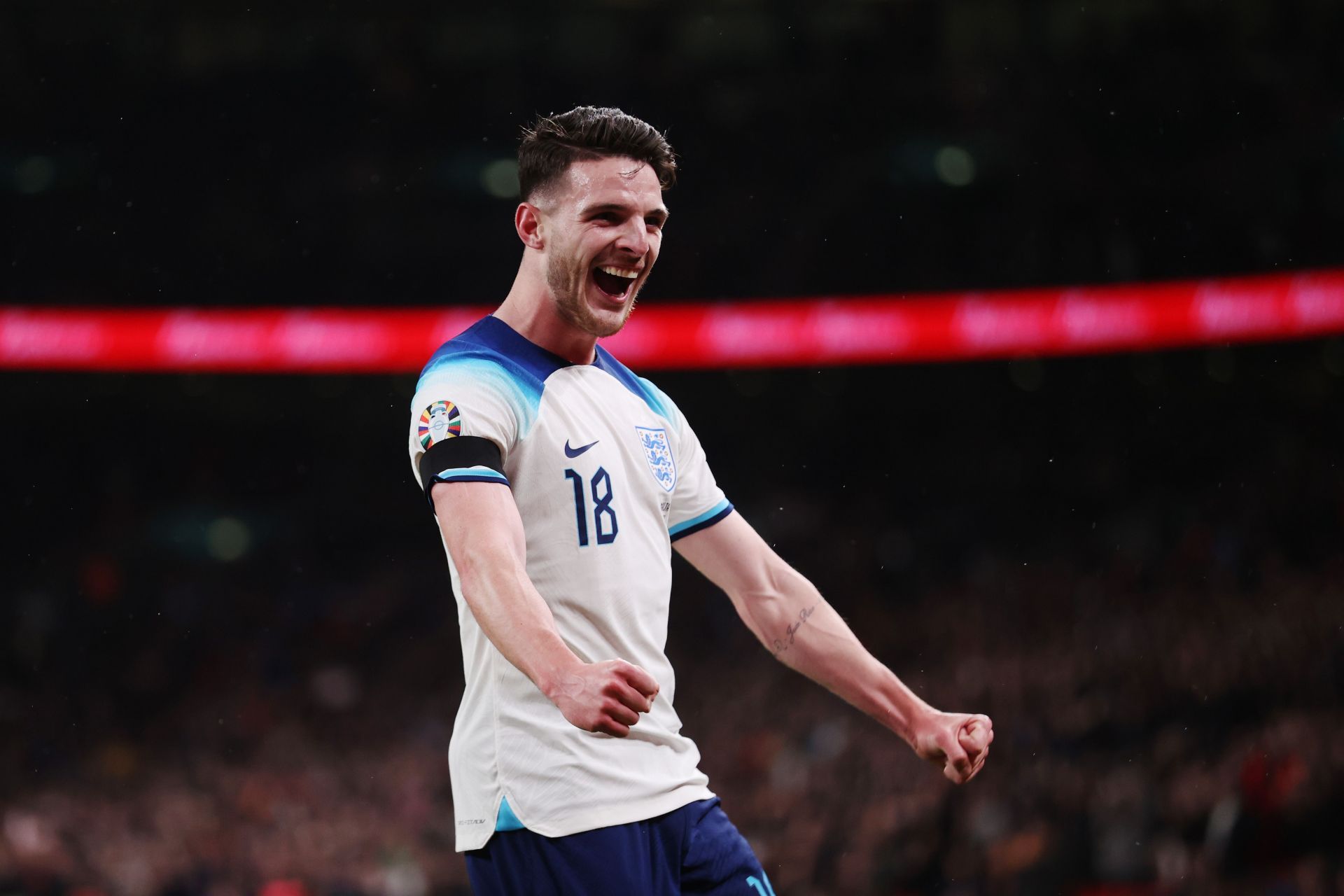 Declan Rice celebrated England&#039;s Euro 2024 qualification.