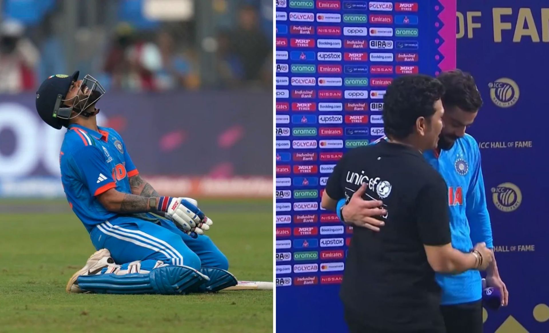 Virat Kohli and Sachin Tendulkar exchange pleasantries at the mid-innings break.