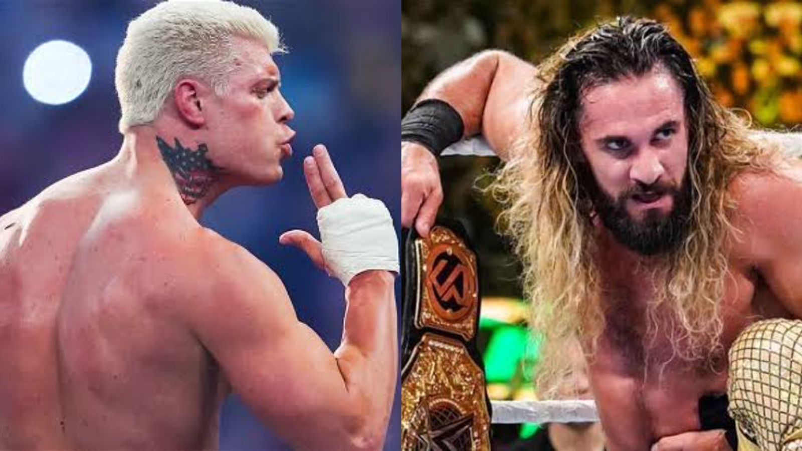 Cody Rhodes (left); Seth Rollins (right)