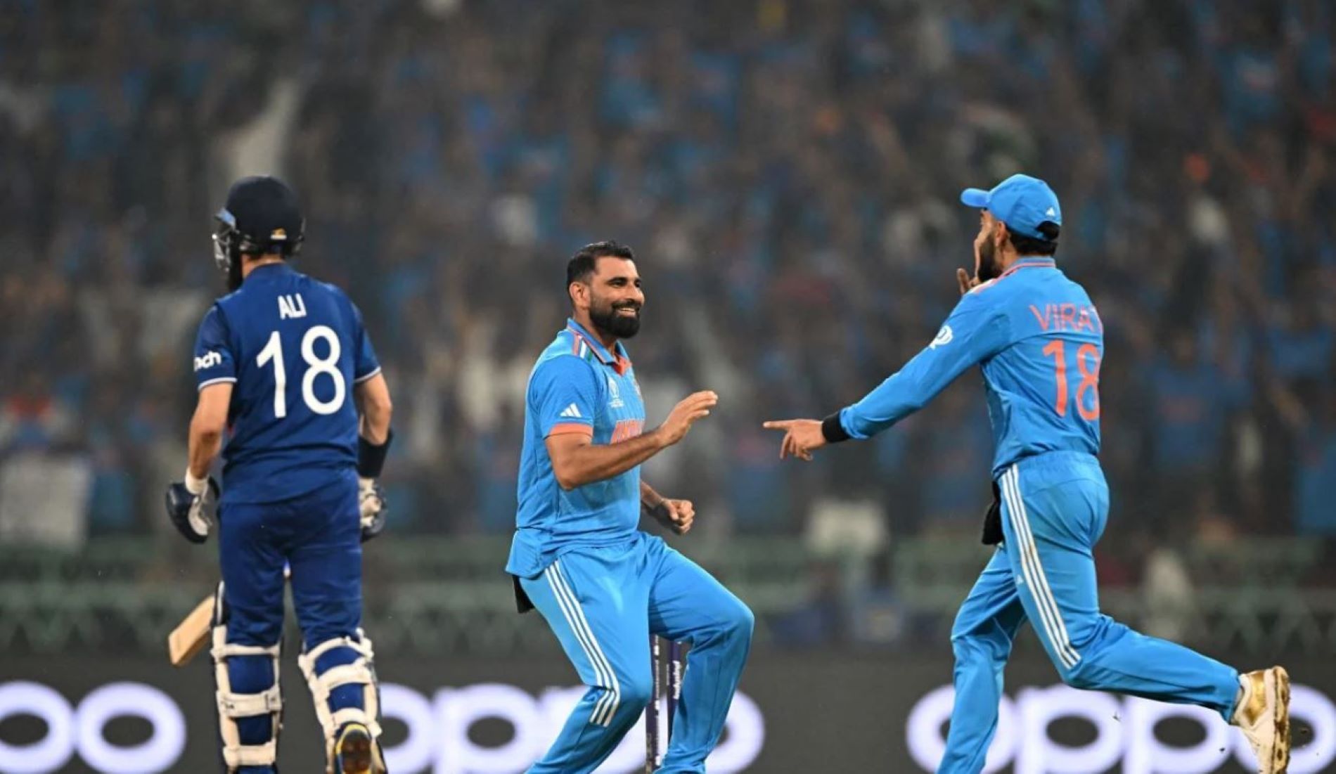 Mohammed Shami wrecked England&#039;s top order in India&#039;s sixth successive victory in the World Cup.