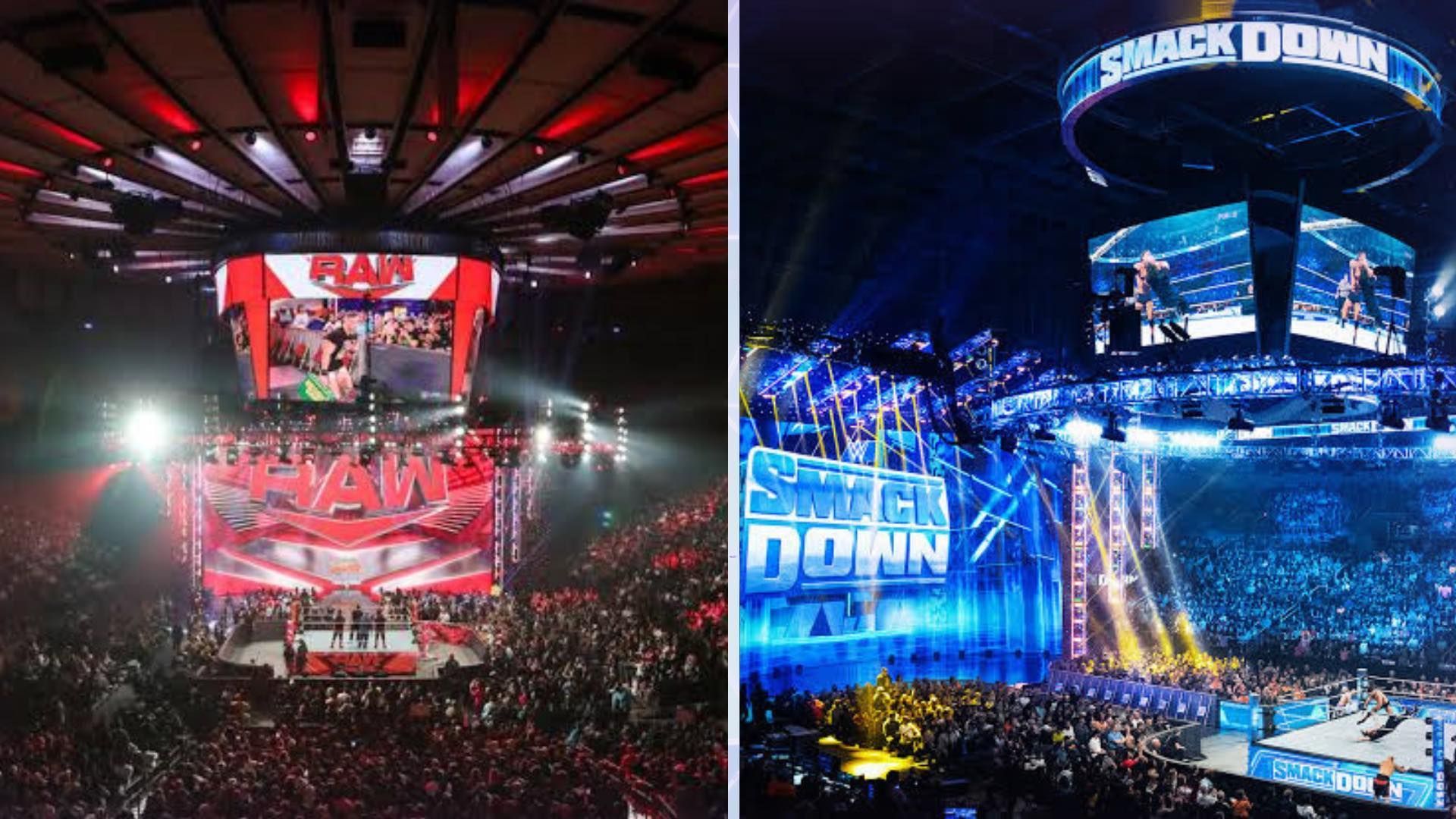 Wide angle shot of WWE RAW and SmackDown.