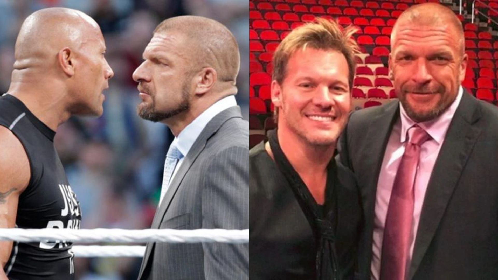 The Rock and Triple H (left); Chris Jericho and Triple H (right)