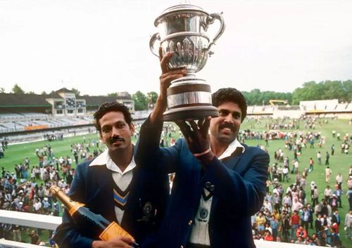 Mohinder Amarnath (left) and Kapil Dev after India’s 1983 World Cup triumph. (Pic: Getty Images)