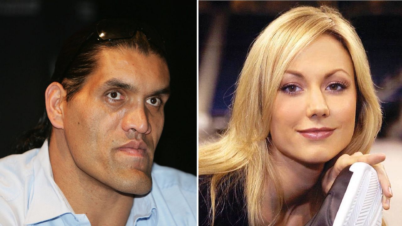 The Great Khali (left); Stacy Keibler (right)