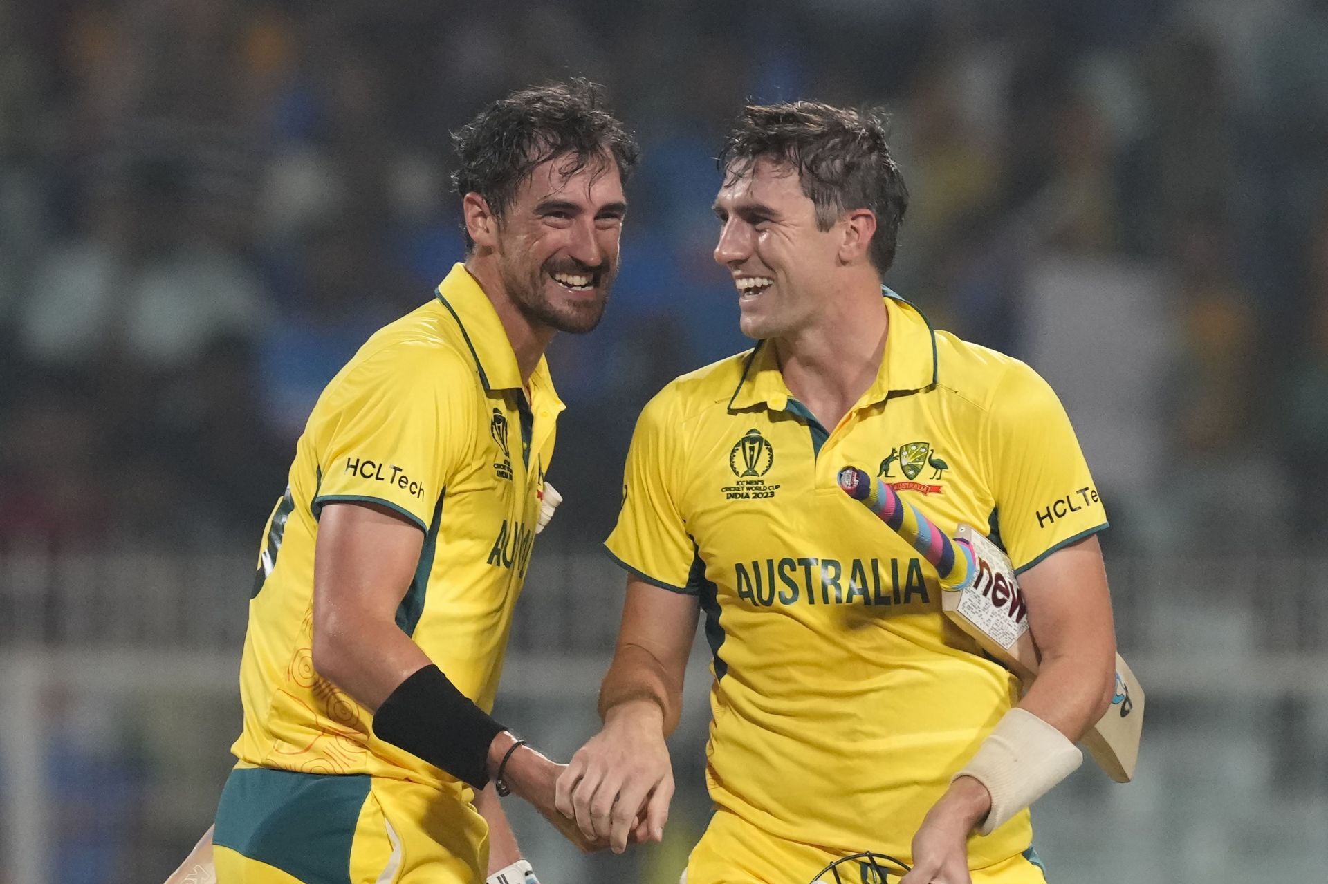 Mitchell Starc and Pat Cummins in jubilation after the win. [Getty Images]