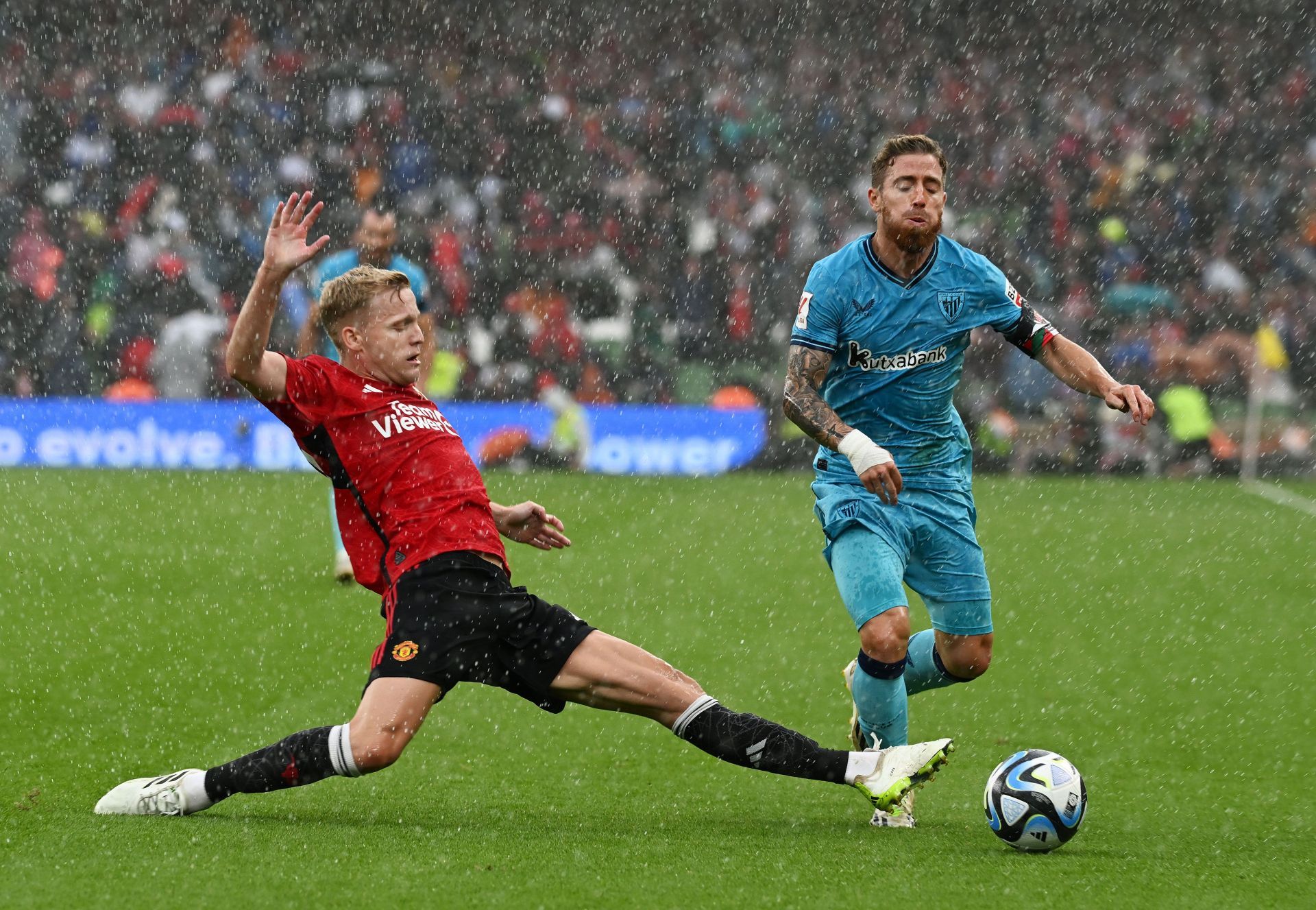 Donny van de Beek (left) is likely to leave Old Trafford in 2024.