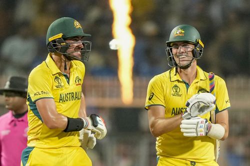 Mitchell Starc and Pat Cummins celebrate Australia's win. (Credits: Getty)