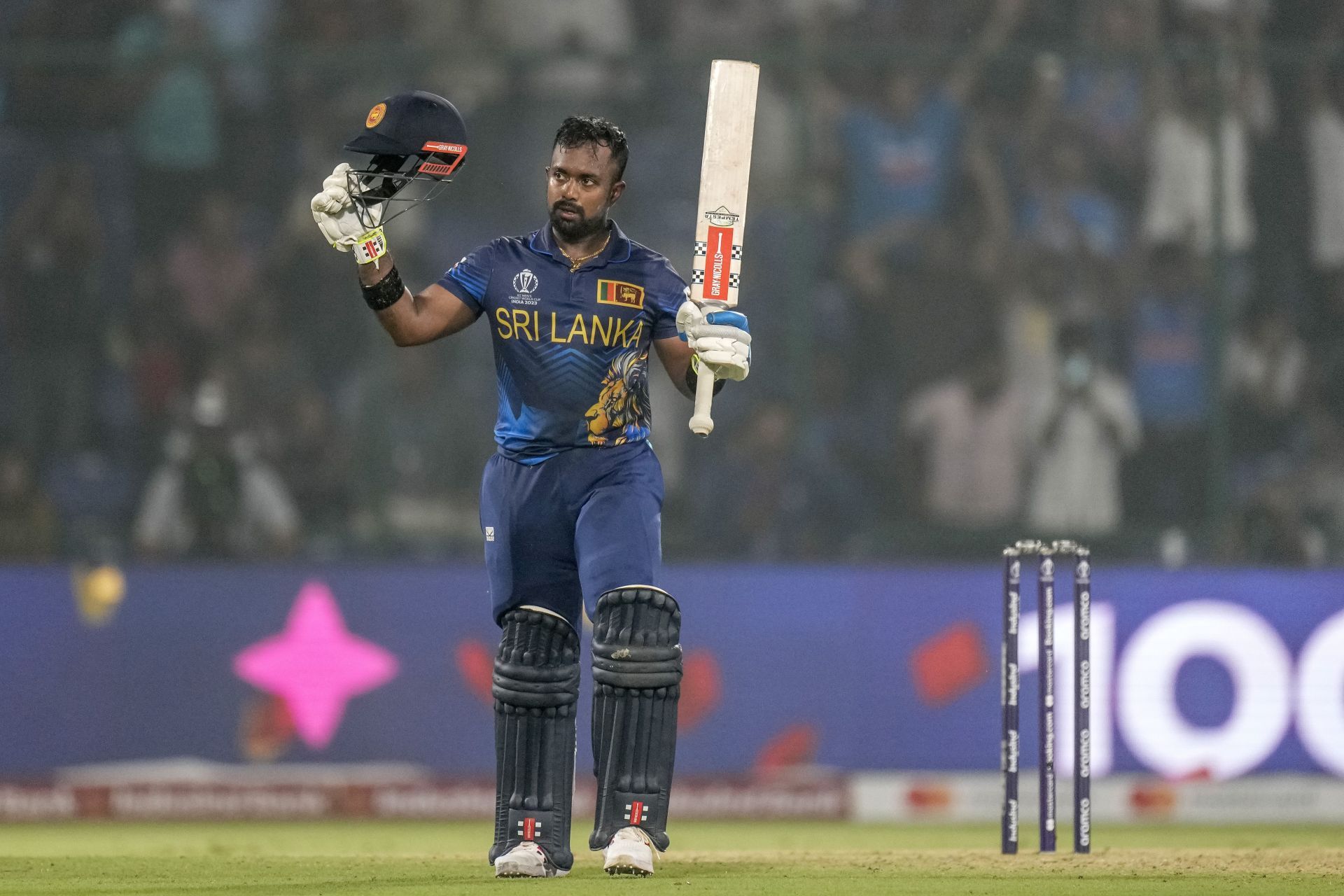 Charith Asalanka after his 100 in Delhi vs Bangladesh [Getty Images] .