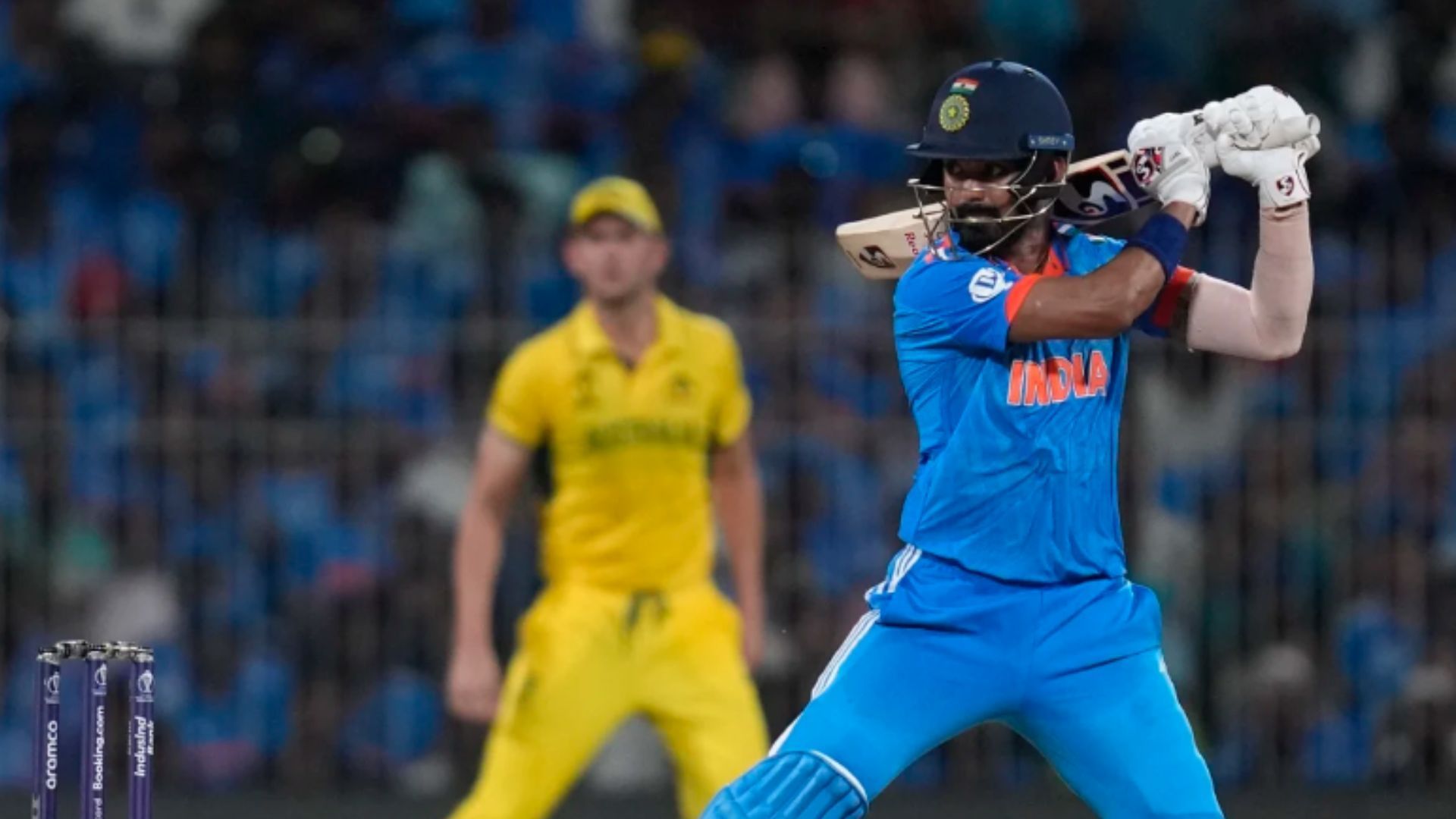 Rahul en route to his brilliant 97 against Australia in their opening WC game. (Pic: AP)