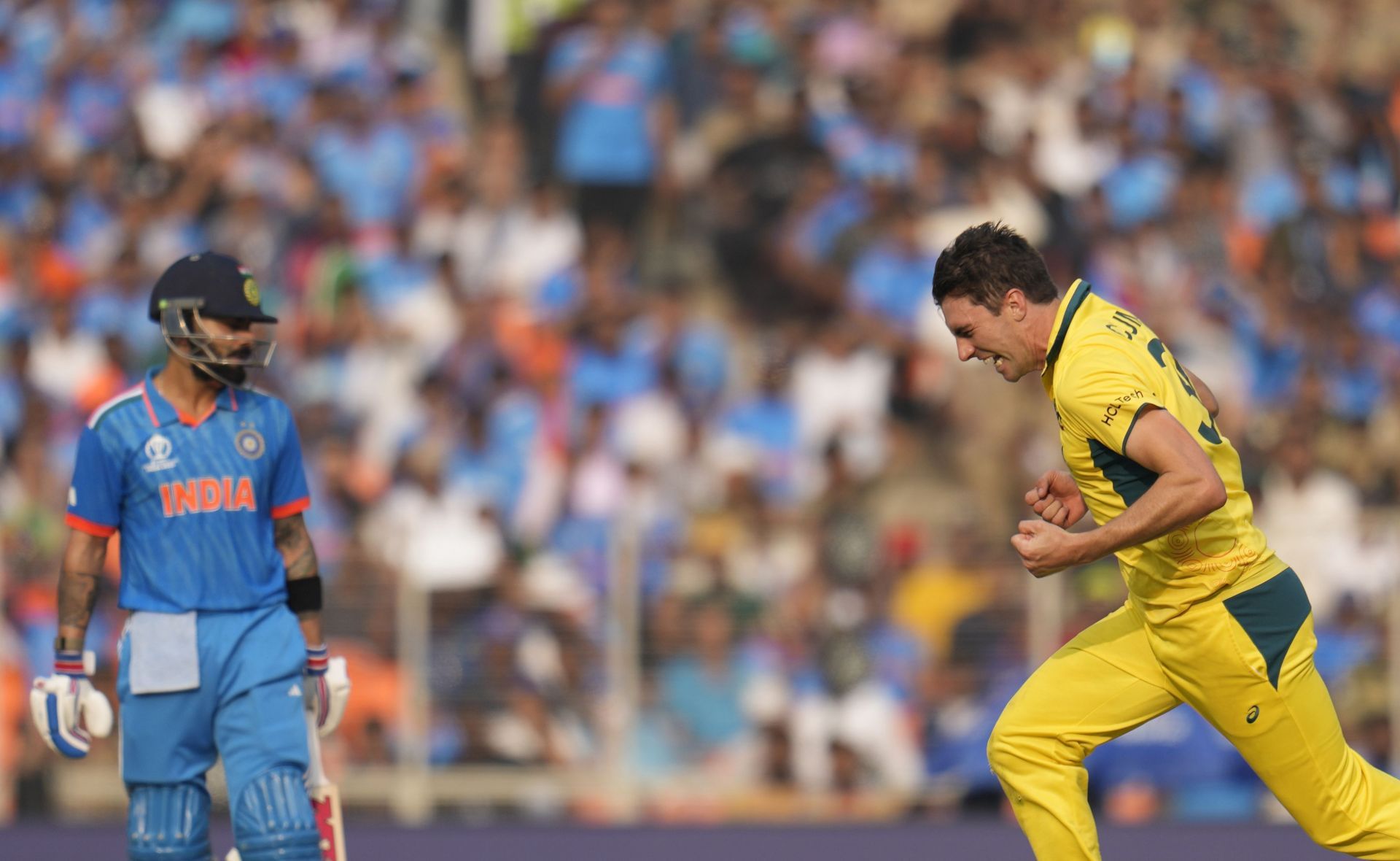 Pat Cummins&#039; dismissal of Virat Kohli swayed the game Australia&#039;s way. [P/C: AP]