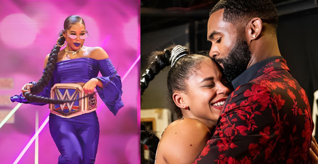 Bianca Belair (left) and Bianca Belair with her husband Montez Ford (right)