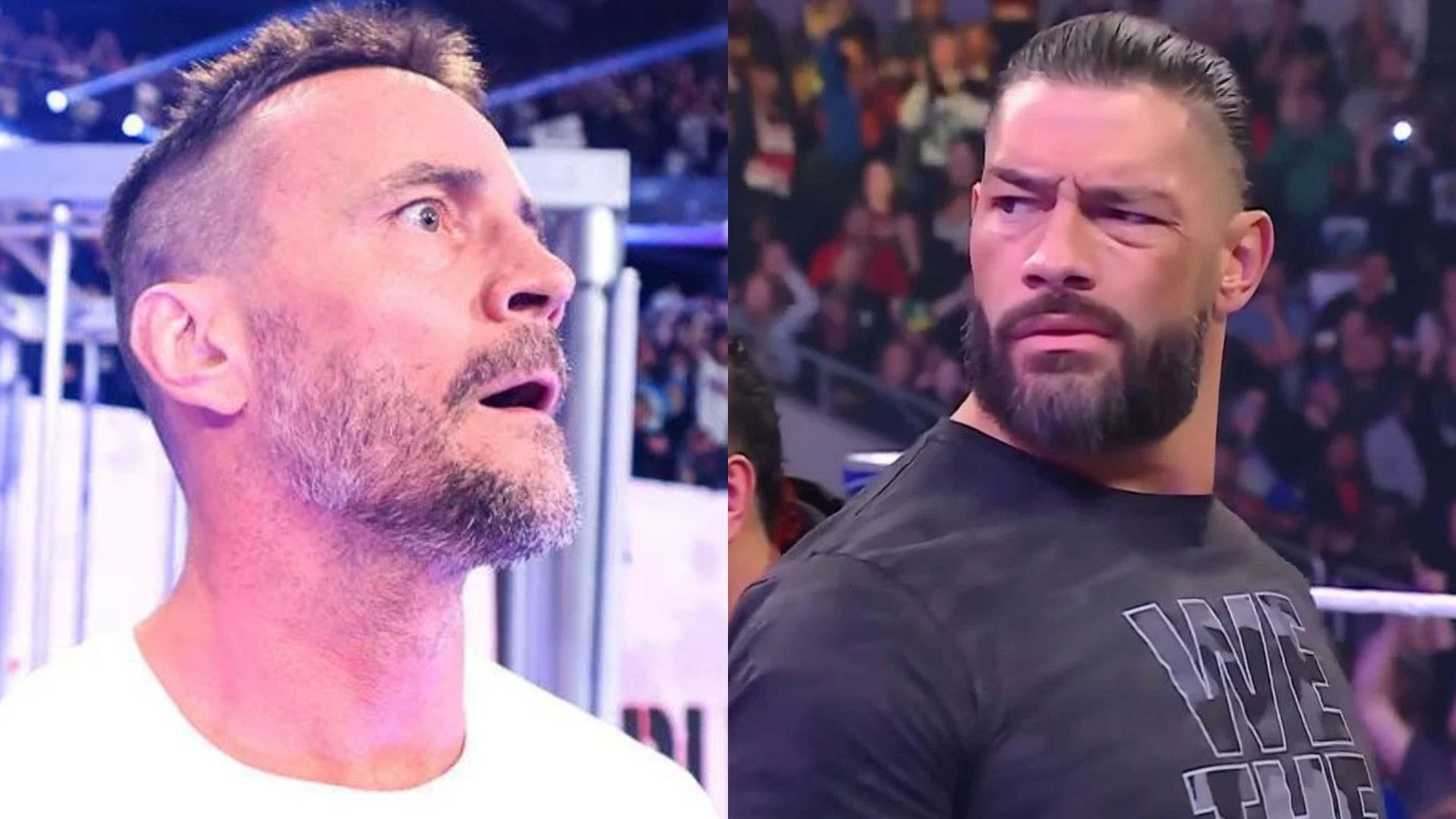 CM Punk (left) and the Undisputed WWE Universal Champion Roman Reigns (right)