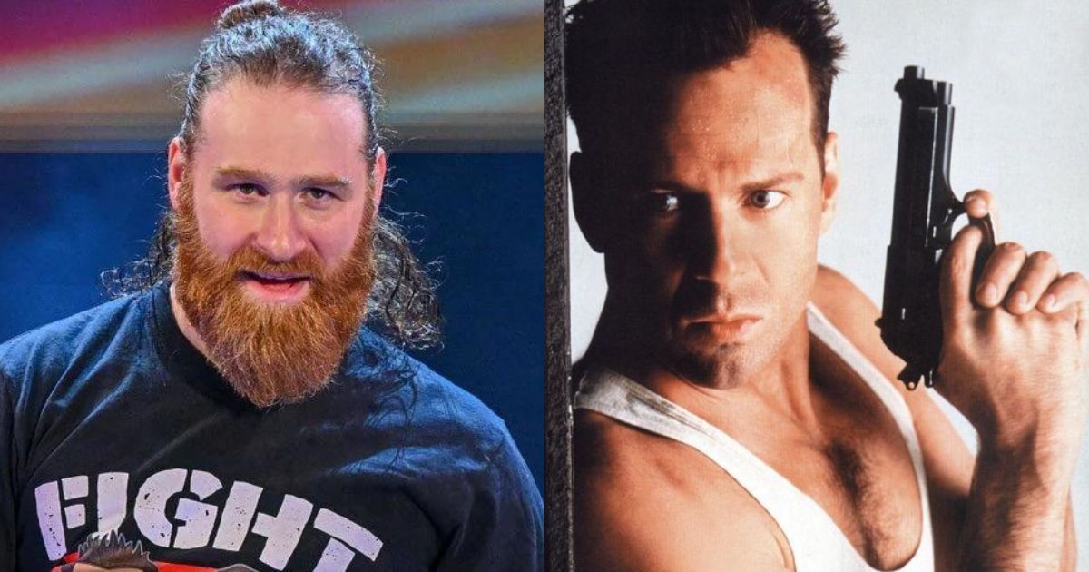 Sami Zayn and Bruce Willis as John McClane.