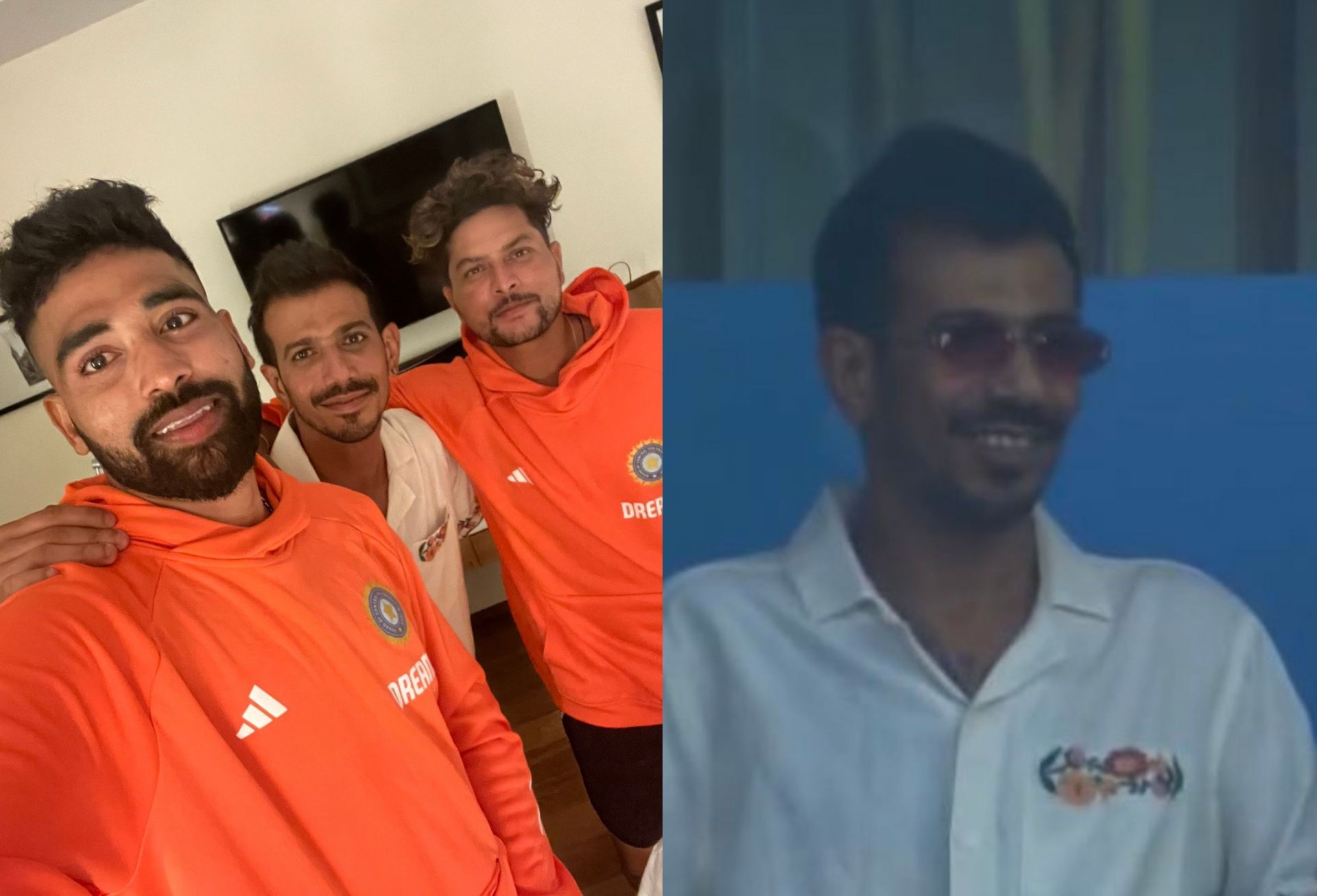 Yuzvendra Chahal with his Indian teammates.