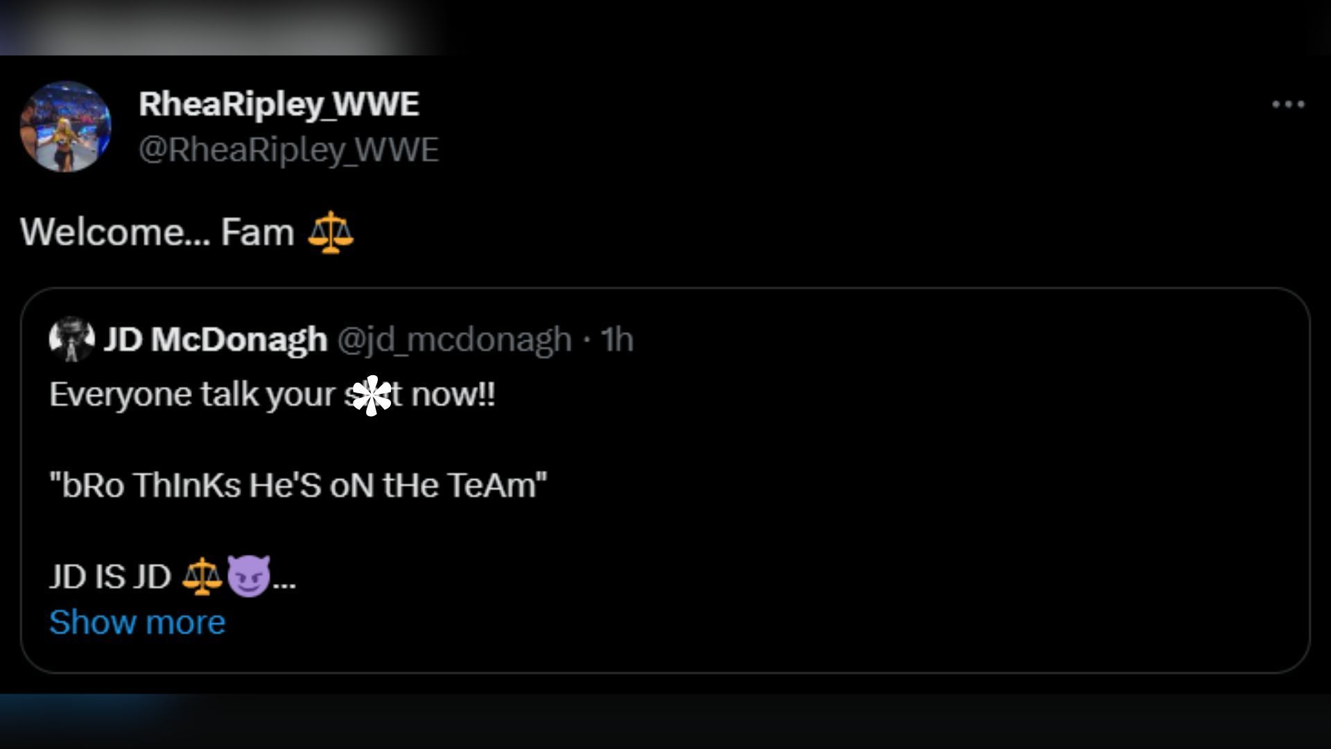 Screengrab of Rhea Ripley&#039;s tweet.